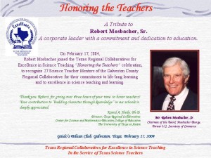 Honoring the Teachers: A Tribute to Robert Mosbacher, Sr., Slide 1